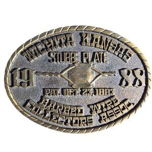 Wichita KS Belt Buckle Barbed Wire Collectors Club Kansas 1988 Stubbe Plate